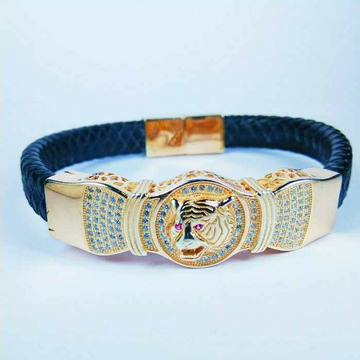 Fancy 925 Silver Gents Leather Bracelet With Tiger...