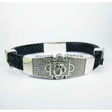 Fancy 925 Silver Gents Black Leather Om Bracelet