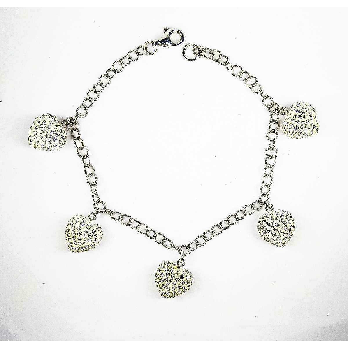 Fancy 925 Silver Ladies Bracelet With Stones In Heart Shape